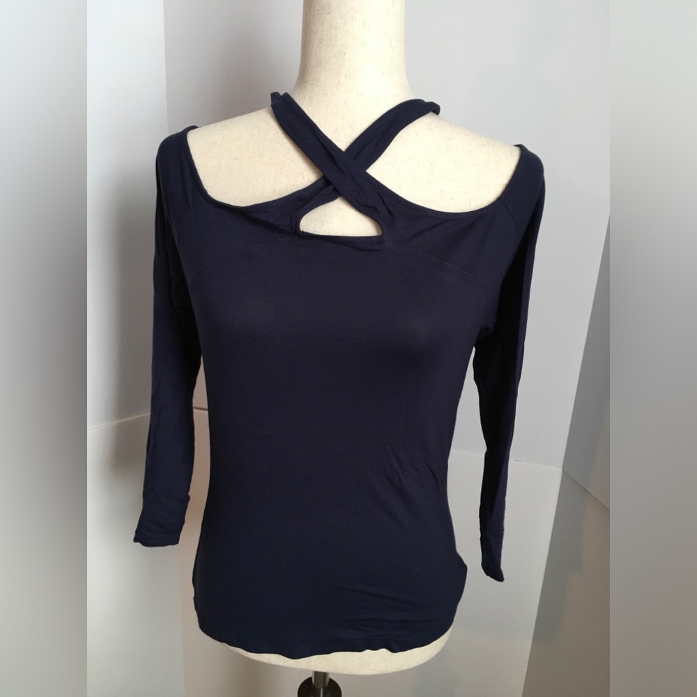 NWOT Venus Women's Navy Crisscross Neck Long Sleeve Top